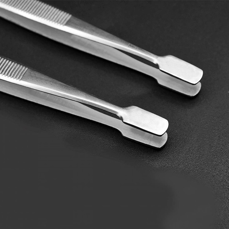 JZK Stainless Steel Flat Head Tweezers, 2Pcs for Philately, Crafting,