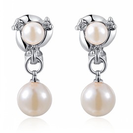 Feminine swinging pearls are cute double pearl earrings (gold), Pearl