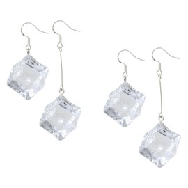 Honbay 2 Pairs of Transparent Acrylic Ice Cubes Dangle Drop Earrings Creative Funny Hot Summer Earrings Asymmetrical Earrings