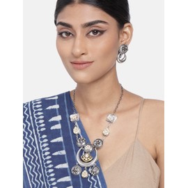 I Jewels Womens German Indian Wedding Bollywood Antique Long Necklace Jewellery Set With Earrings (Mc093Ox) Silver