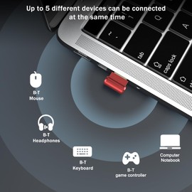 Bluetooth Adapter for Desktop PC, Plug & Play 5.3 USB Mini EDR Dongle Receiver & Transmitter for Laptop Computer Compatible with Headphones Keyboard Mouse Only Windows 11/10/8.1 (Red)