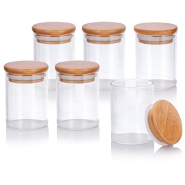 4 oz Premium Borosilicate Clear Tall Glass Jars with Bamboo Silicone Sealed Lid (6 Pack)