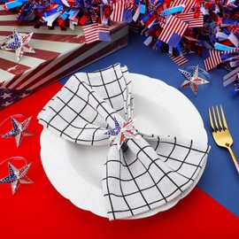 Geiserailie 6 Pieces Patriotic Napkin Rings 4th of July Star Napkin Ring Holder Red White and Blue America Rhinestones Serviette Buckle Table Ring for 250th Anniversary Independence Day Party Home