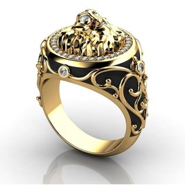 Koguxuix Iced Out Lion Head Ring for Men Gothic Roaring Lion Ring Norse Viking Lion Animal Ring 18K Gold Plated Vintage Lion Rings Retro CZ Crystal Diamond Punk Rock Bling Lion Rings(12)