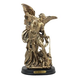 Ebros Byzantine Catholic Church Archangel Michael Slaying Chained Lucifer Statue 8" Tall Saint Michael The Archangel in Battle of Armageddon Decorative Figurine with Brass Name Plate Wooden Base