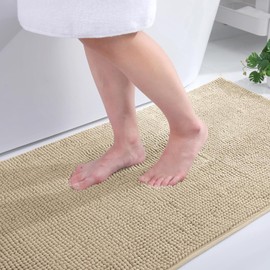 Homaxy Chenille Bathroom Rug, Non-Slip Bath Mat, Washable Bath Mat, Soft Bath Mat, Absorbent Shower Mat for Bathroom - 40 x 60 cm, Beige