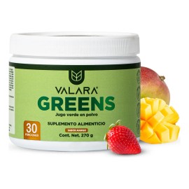 Valara Greens Jugo Verde En Polvo 270 Gr - 30 Porciones - Sabor Mango, Espirulina Y Fibra De Manzana - Suplemento Alimenticio con Ingredientes...     