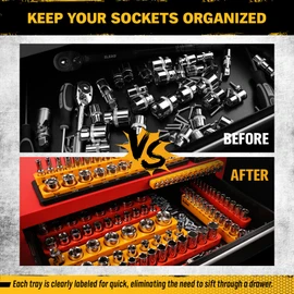 ELEAD Magnetic Socket Organizer Set - Durable 1/2, 1/4, 3/8 Inch Drive Holder, Tool Box Storage Tray for Wrench, Screwdriver, Mechanic Tools, Portable Toolbox Accessory