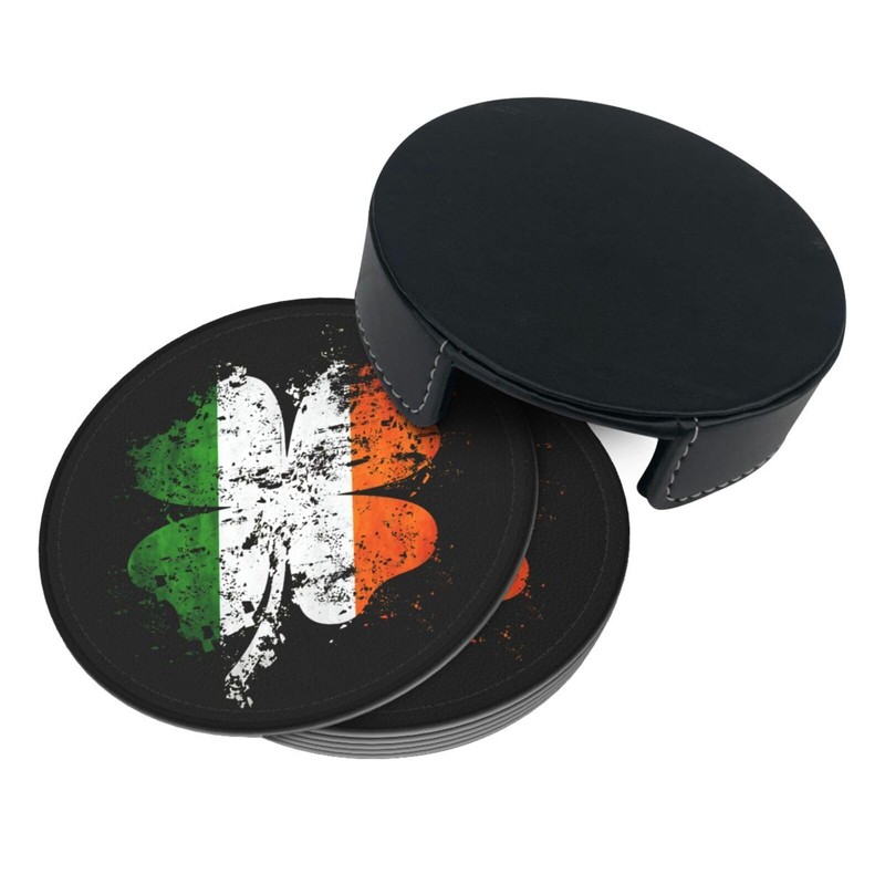 St Patricks Day Irish Shamrock Coasters for Drinks with Holder