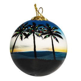 Blown Glass Christmas Ornament | Palm Trees with Lights Key Largo | Hand Painted Inside | Original Art | Includes Gift Box