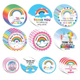 Pack 45 Pcs Thank You Stickers for Party Favors Kids Girls Boys Toddlers Colorful Labels Birthday Supplies Funny Cute Aesthetic Sticker Round Waterproof Small Vinyl Decals Bulk