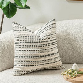 Zealax Neutral Throw Pillow Decorative Farmhouse Pillow Covers for Couch Bed Living Room, Soft Cotton Textured Cushion Cover Striped Pillowcases Set of 2, 20x20 Inch, Grey