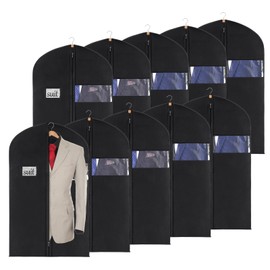 KEEGH Garment Bag for Storage, Pack of 10, Suit Protective Cover, 101 cm, Garment Bag, Suit Black, 60 x 101 cm, Non-Woven Fabric, for Suits, Dresses, Shirts, Evening Dresses, Dress Covers