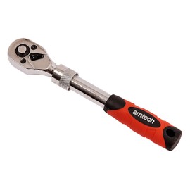 Amtech - 1/4in Telescopic Ratchet Handle, extends to 240mm, 72T Quick-Release Head, Comfort Grip for Extra Reach in confined Areas (1/4in)
