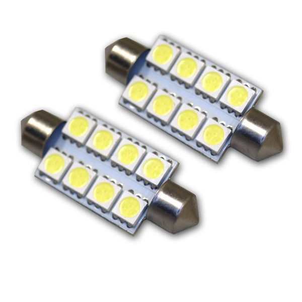 Tuningpros LEDUHL-39M-WS8 Under Hood Light LED Light Bulbs Festoon 39mm, 8 SMD LED White 2-pc Set