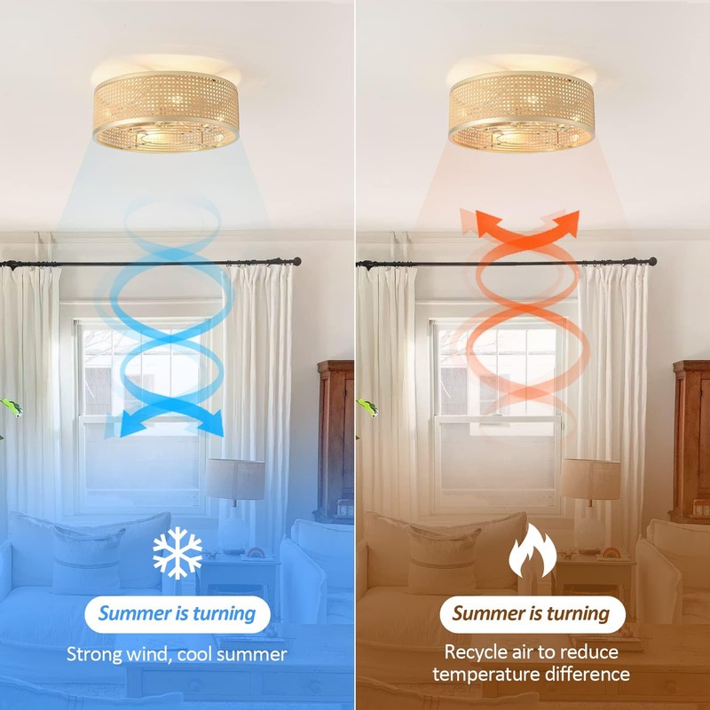 ainqiant Boho Caged Ceiling Fan with Light, 20'' Rattan Flush