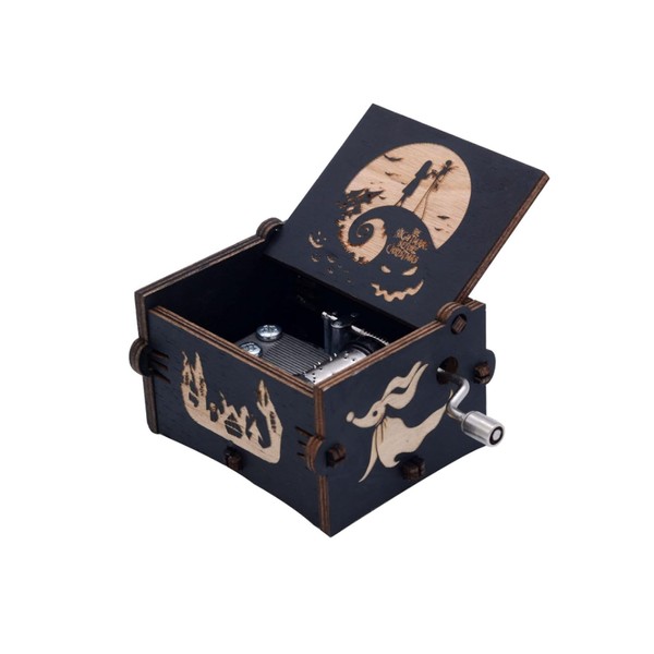 CAMKONG Wooden Laser Engraved The Nightmare Before Christmas Hand-cranked Musical Box,Playing Melody This is Halloween Music Box for Halloween Christmas hanksgiving Boys and Girls Gift Ideal