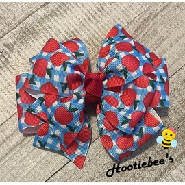 Blue Gingham Apples Pinwheel Hair Bow