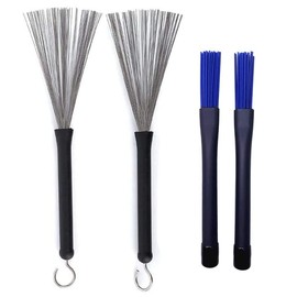 TUOREN 2Pair Drum Brushes Set Jazz Nylon Brushes, Retractable Drum Wire Sticks Brushes for Rock Band, Cajon, Jazz Folk Drummer