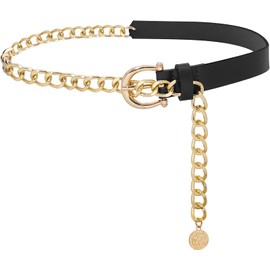 Heyjoin Waist Chain belts for Women Metal Body Waist Belt Chunky Leather Belly Link (Buckle Leather Black-XL)