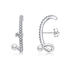 Pearl Earrings Sterling Silver Peal Ear Lobe Cuff Stud Earrings for Women Pearl Jewelry
