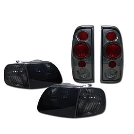 TLAPS 7422445471475 Compatible With 1997-2003 Ford F150 / 2004 Heritage / 1997-1999 F250 Smoke Housing Headlights + Signal Corner Lamps + Altezza Tail Lights