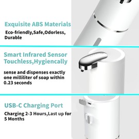 2 Pack Automatic Soap Dispenser, Touchless Foam Soap Dispenser,USB Rechargeable Dispenser Electric Wall Mounted Motion Sensor Waterproof Dispenser Pump for Bathroom Kitchen Dish Soap