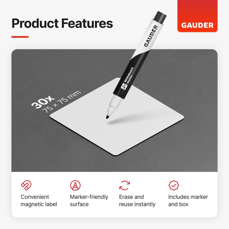 GAUDER Magnetic Dry Erase Labels | (75 x 75 mm)