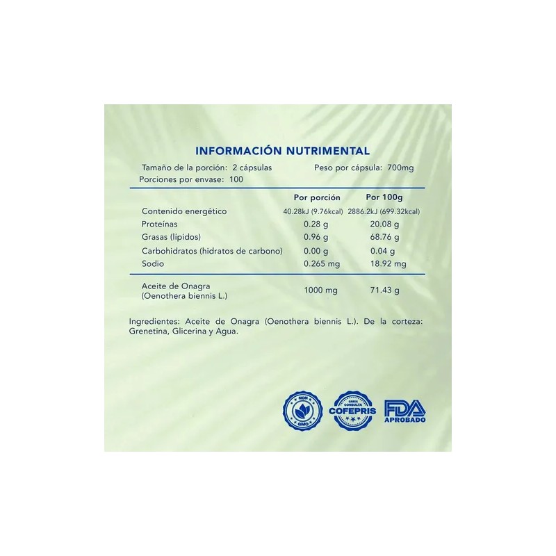 Naturagel Aceite De Onagra 350g 200 Cápsulas Suplemento Sabor Sin