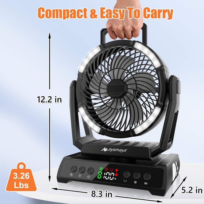 ayamaya Camping Fan with Light 20000mAh Rechargeable Tent Fan with