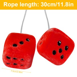 Rumyve Car Hanging Furry Dice, Vintage Car Hanging Dice,2pcs Car Pendants with Car Interior Decoration, Plush Car Decoration Pendant Accessories(Red)
