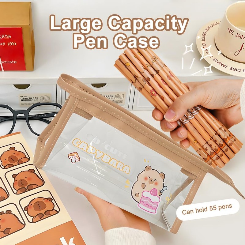 Capybara Stationery Set, Capybara Pencil Case with Pencils, Clips, Rulers,