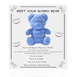 Smile Bear Pocket Hug with Inspirational Affirmation Cards - Anxiety Relief Gifts for Friends and Kids, Mental Health Support Token, Soft Resin Comfort Companion for Stress & Back to School（Sky Blue)
