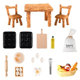 Abiemuce Gnome Accessories Baking, 25 Pieces Gnome Accessories, Miniature Gnome Accessories, Miniature Decorative Table and Chairs, Eggs, Rolling Pin Flour Bag, Mini Dollhouse Accessories, Ideal