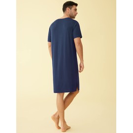 Latuza Men's Viscose Nightshirt Short Sleeves Sleep Shirt XL Navy