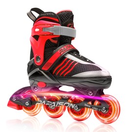 PAPAISON Adjustable Roller Blades Boys Ages 4-12, Inline Skates for Girls Kids with Full Light Up Wheels, Outdoor Illuminating Roller Skates for Children Teens Women