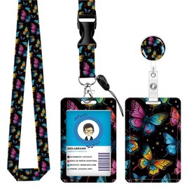 ID Badge Holder with Retractable Lanyard & Badge Reel, 360° Rotating Clip for Nurses, Doctors, Teachers - Hospital, School, Office (Cute Colorful Butterfly)