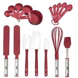 Silicone Spatula Set, 17 Piece Baking Utensils, Nylon and Stainless Steel, Non Stick and Heat Resistant Bakeware set New Baker's Gadget Tools Collection (Red)