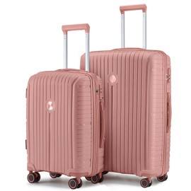 Joyway Luggage Sets 2 Piece PP Hardshell Carry on Suitcase and Checked Luggage, Travel Lightweight Suitcase Set with Double Spinner Wheels and TSA Lock (Rose Gold, 20+28 inch)