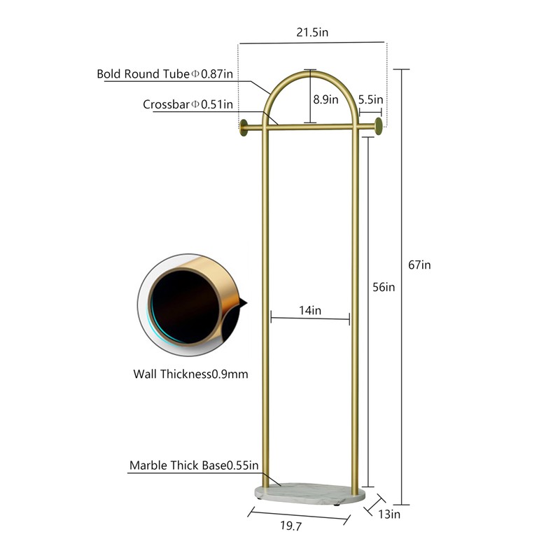 HKaikzo Gold Coat Rack, Modern Garment Rack with Marble Base,