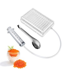New Molecular Gastronomy Caviar Maker Kit with Caviar Spoon, 96-Hole Roe Sauce Spherification Kit for Popping Boba Pearl Making