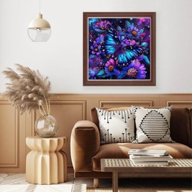 Lxmsja Butterfly Diamond Painting Kits for Adults, DIY 5D Full Drill Flowers Diamond Art Kits for Beginners, Peinture Diamant Arts and Crafts for Adults, Home Wall Decor 12x12 inch