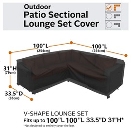 Upgraded Patio Furniture Covers, Waterproof Outdoor Sectional Cover, 600D PU Outdoor Furniture Sofa Covers 100" x 100" L Shaped Oudoor Couch Cover, V-Shape Outside Protector- Midnight Black