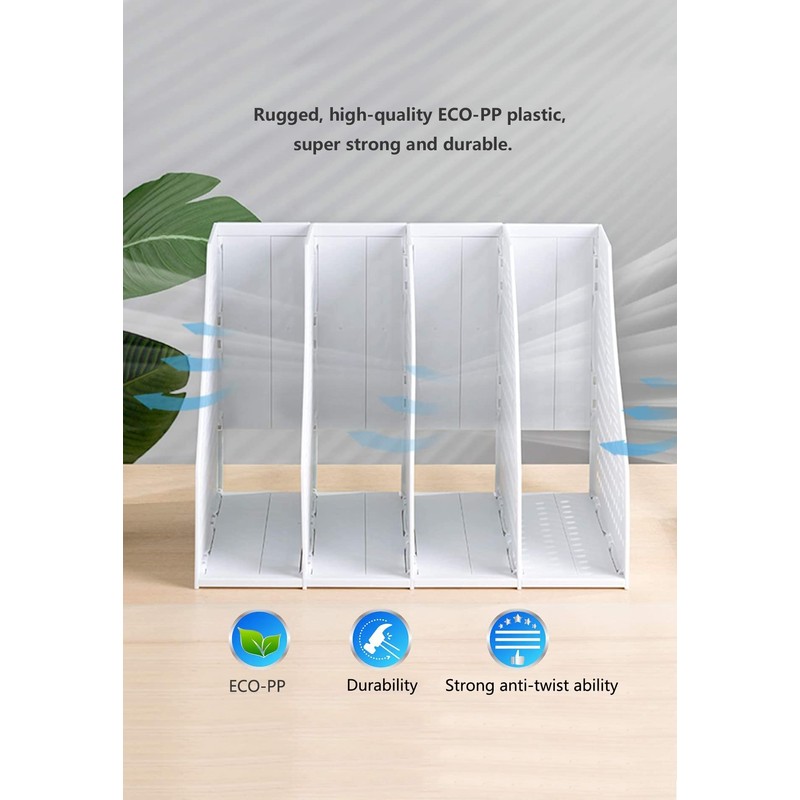 Deli A4 File Holder Folding Bookshelf,1 Year Warranty,4 Vertical Compartments
