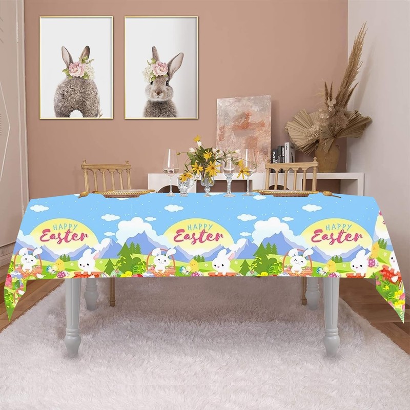 ZSTNPP Easter Table Cloth, 137x274cm Rectangular Plastic Waterproof Easter Tablecloth,