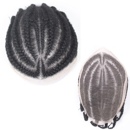 Full Lace Afro Braid Toupee for Men Afro Curl Hair Pieces for Men 100% Human Hair Replacement System 10x8inch Lace Human Hair Units for Hair Loss (Style3 Braid)