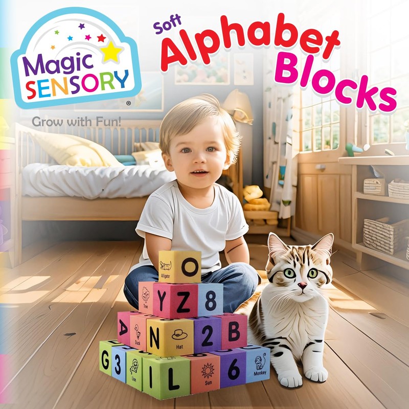 Magic Sensory Alphabet Stacking Blocks for Toddlers - 30 Pcs