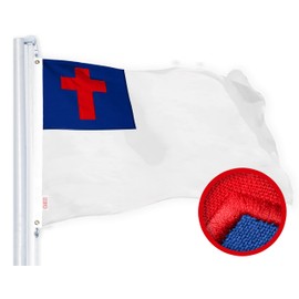 G128 Christian Flag | 3x5 Ft | StormFlyer Series Embroidered 220GSM Spun Polyester | Religious Flag, Embroidered Design, Indoor/Outdoor, Brass Grommets, Heavy Duty, All Weather