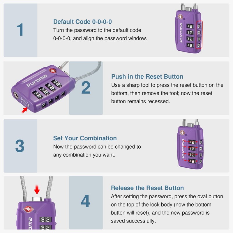 Puroma 2 Pack TSA Approved Luggage Locks, 4 Digit Combination