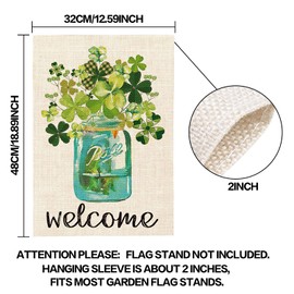 12inX18in St. Patrick's Garden Flag Double Sided Burlap Car Bottle Style Welcome Yard Banner Green Clover Outdoor Festive Decoration Indoor Outdoor Lawn Party Yard Decoration Happy St. Patrick's Day